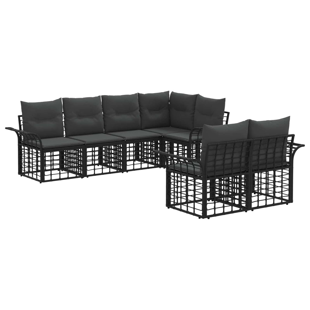 Conjunto de sofás de exterior 7 pcs Negro y Gris oscuro