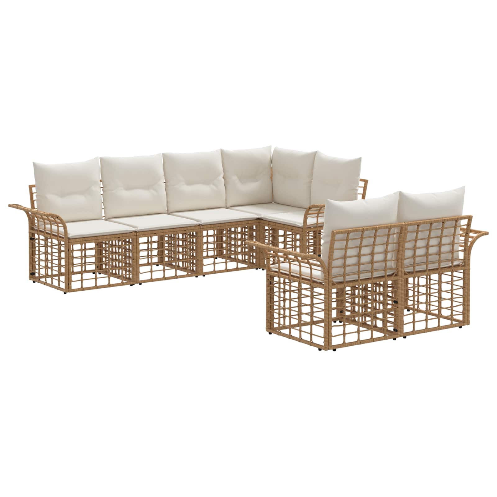 Conjunto de sofás de exterior 7 pcs Natural y Crema Poliéster