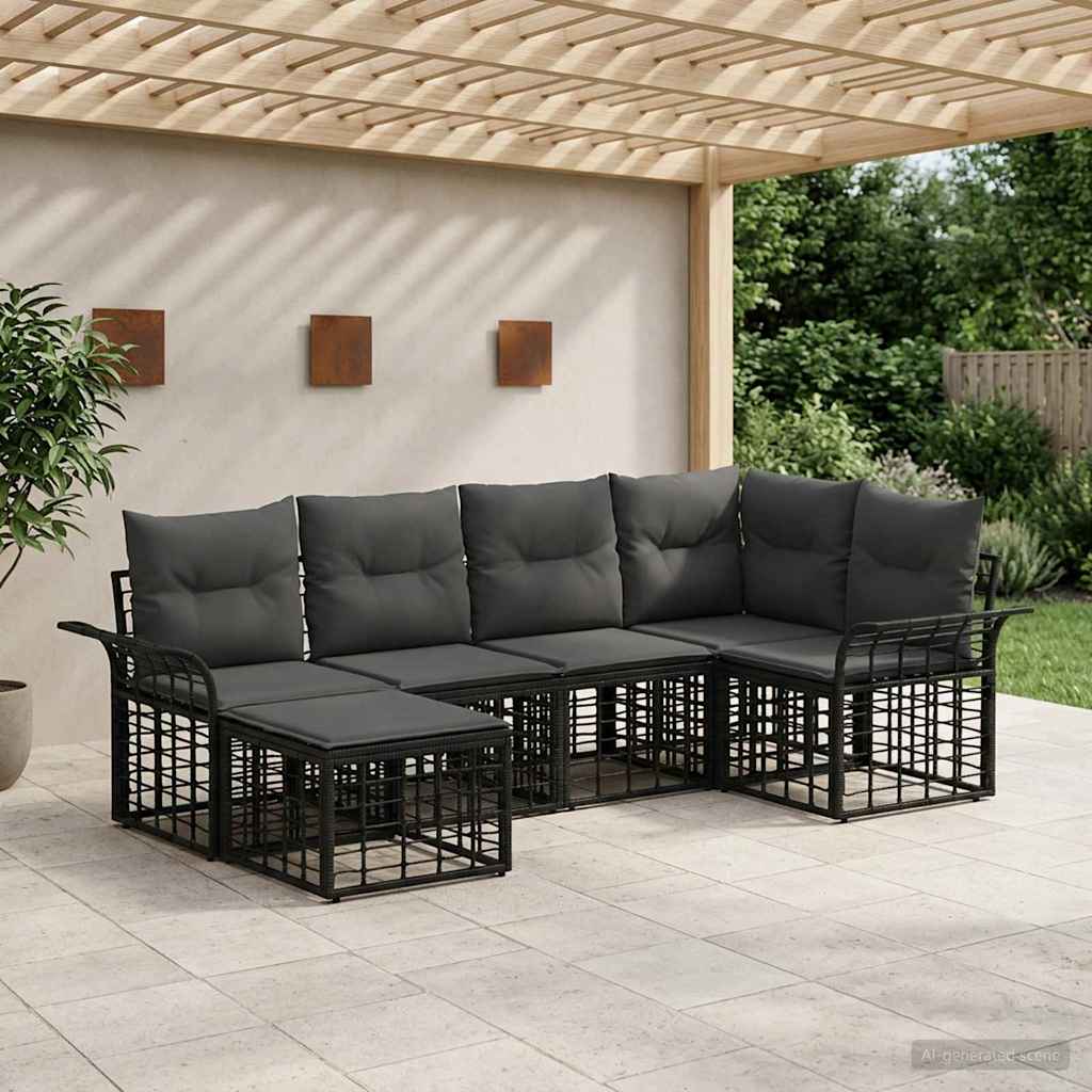 Conjunto de sofás de exterior 6 pcs Natural y Crema Poliéster