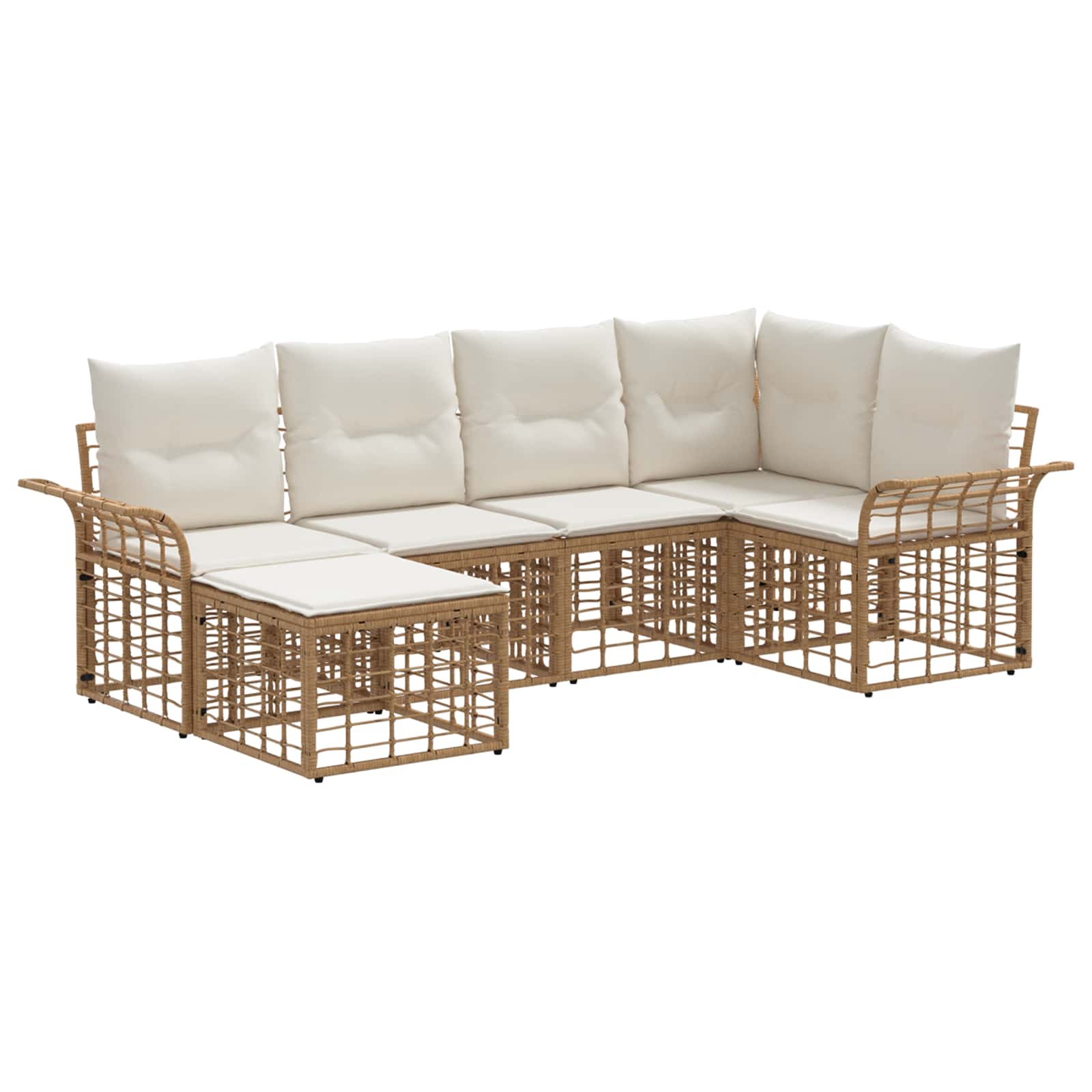 Conjunto de sofás de exterior 6 pcs Natural y Crema Poliéster