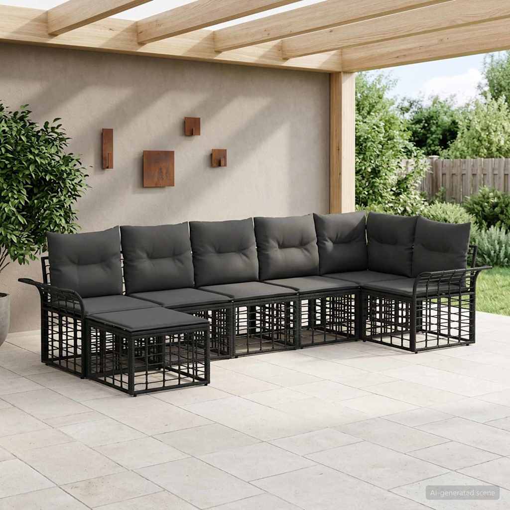 Conjunto de sofás de exterior 7 pcs Natural y Crema Poliéster
