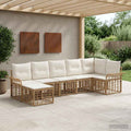 Conjunto de sofás de exterior 7 pcs Natural y Crema Poliéster