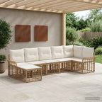 Conjunto de sofás de exterior 7 pcs Natural y Crema Poliéster
