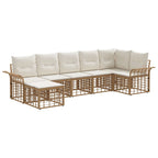 Conjunto de sofás de exterior 7 pcs Natural y Crema Poliéster