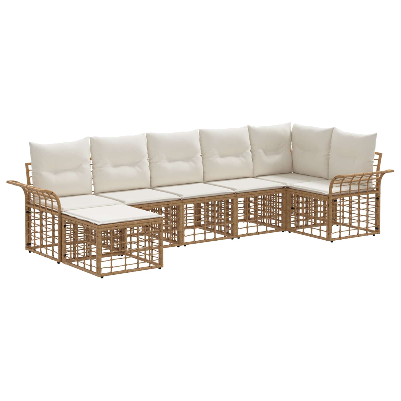 Conjunto de sofás de exterior 7 pcs Natural y Crema Poliéster