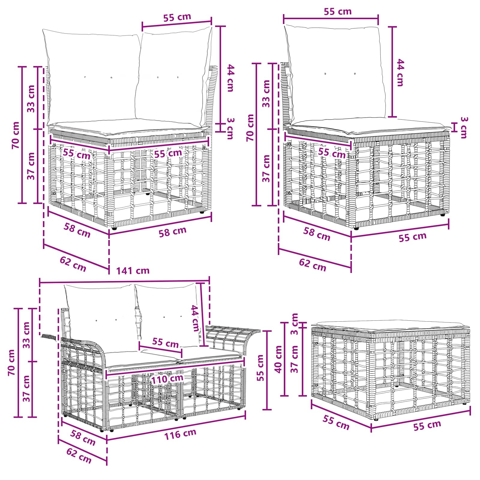Conjunto de sofás de exterior 7 pcs Natural y Crema Poliéster