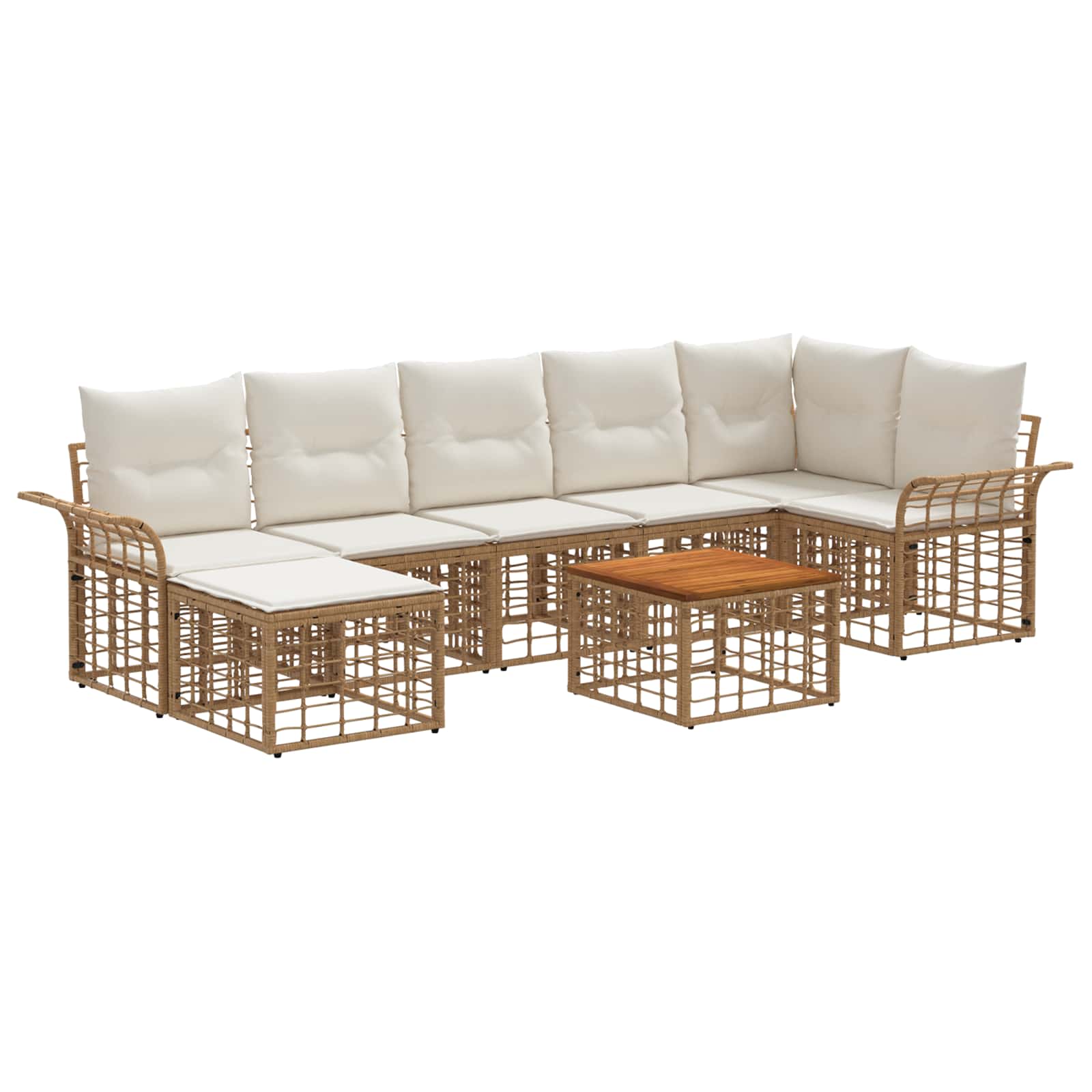 Conjunto de sofás de exterior 8 pcs Natural y Crema Poliéster