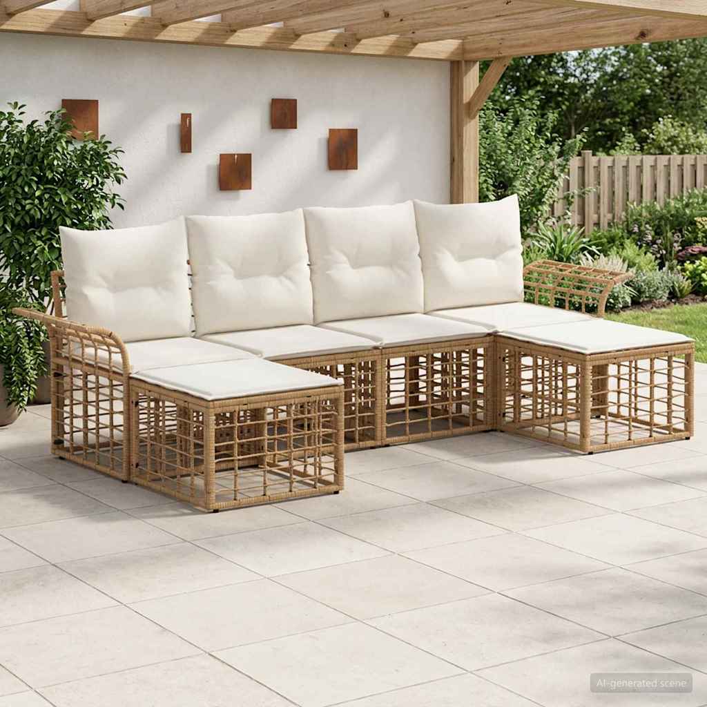 Conjunto de sofás de exterior 14 pcs Natural y Crema Poliéster