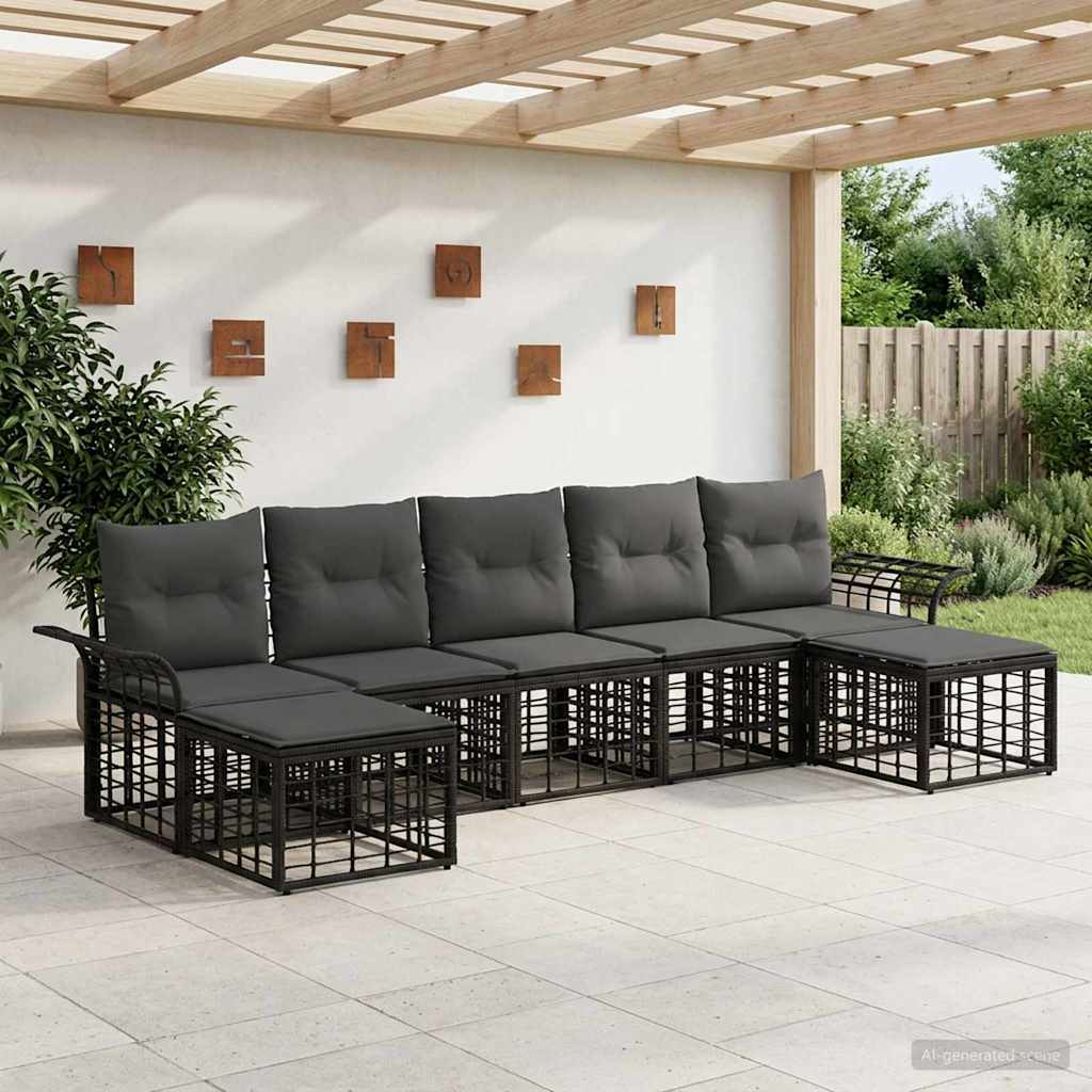 Conjunto de sofás de exterior 7 pcs Natural y Crema Poliéster