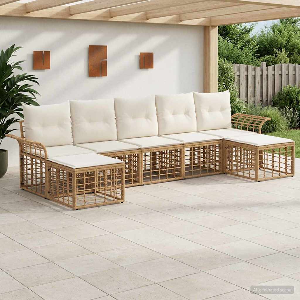 Conjunto de sofás de exterior 7 pcs Natural y Crema Poliéster