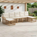Conjunto de sofás de exterior 7 pcs Natural y Crema Poliéster