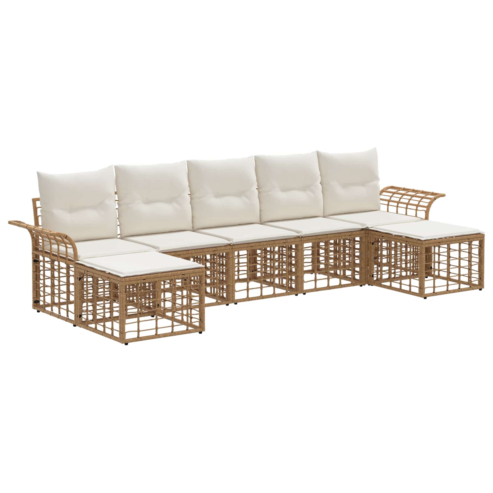Conjunto de sofás de exterior 7 pcs Natural y Crema Poliéster