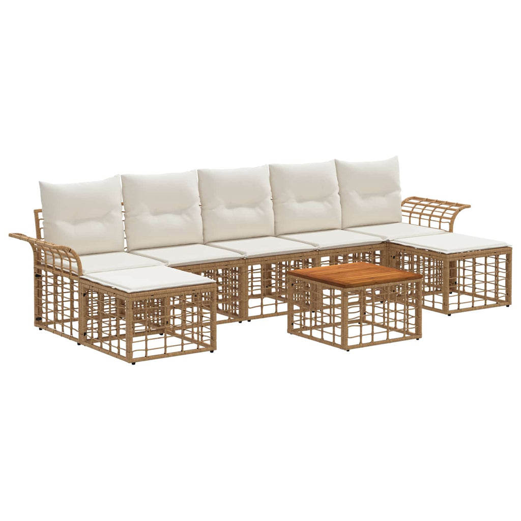 Conjunto de sofás de exterior 7 pcs Natural y Crema Poliéster