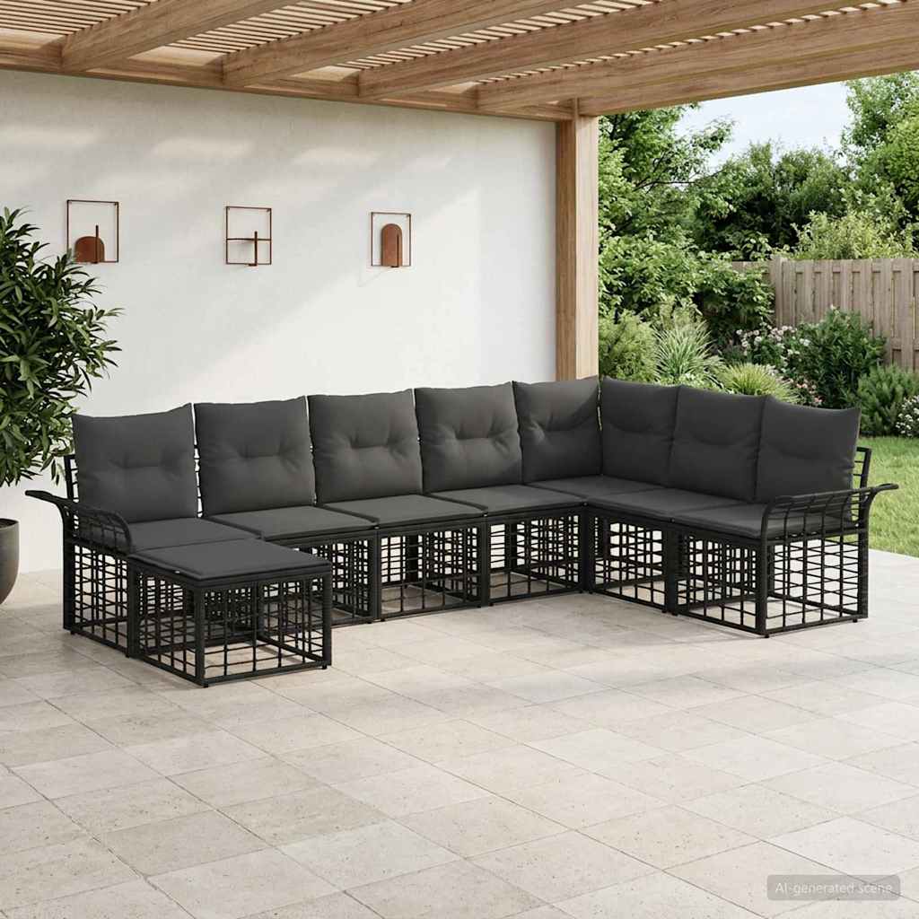 Conjunto de sofás de exterior 8 pcs Natural y Crema Poliéster