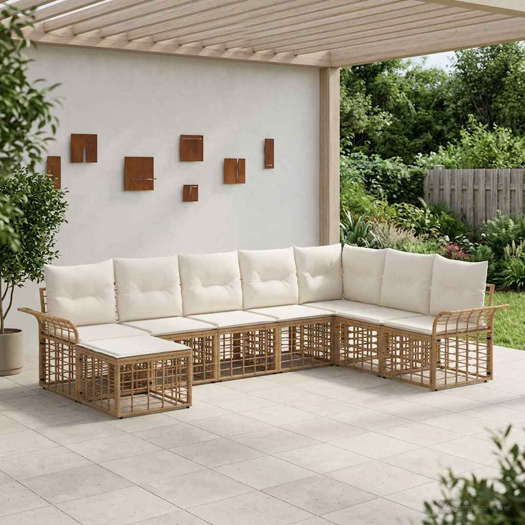 Conjunto de sofás de exterior 8 pcs Natural y Crema Poliéster