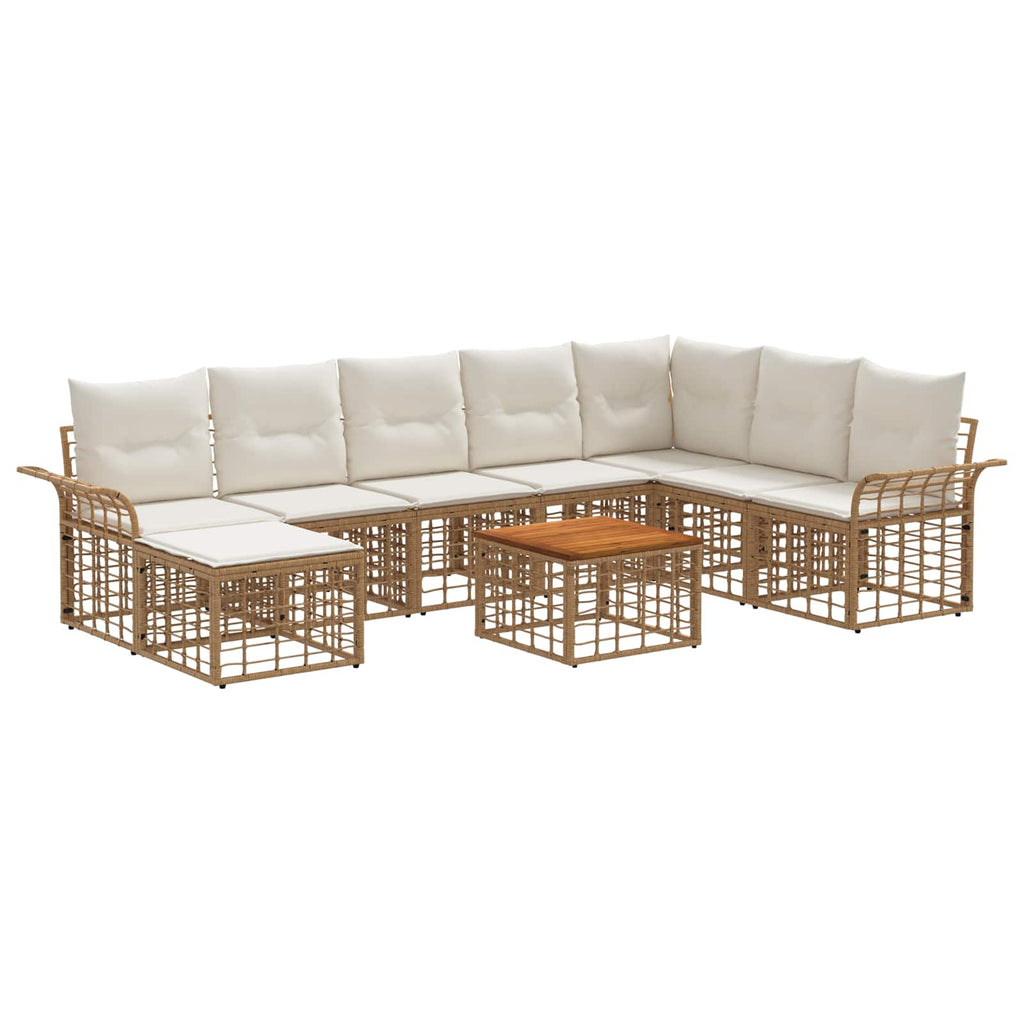 Conjunto de sofás de exterior 8 pcs Natural y Crema Poliéster