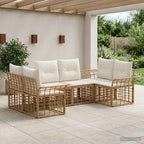 Conjunto de sofás de exterior 11 pcs Natural y Crema Poliéster