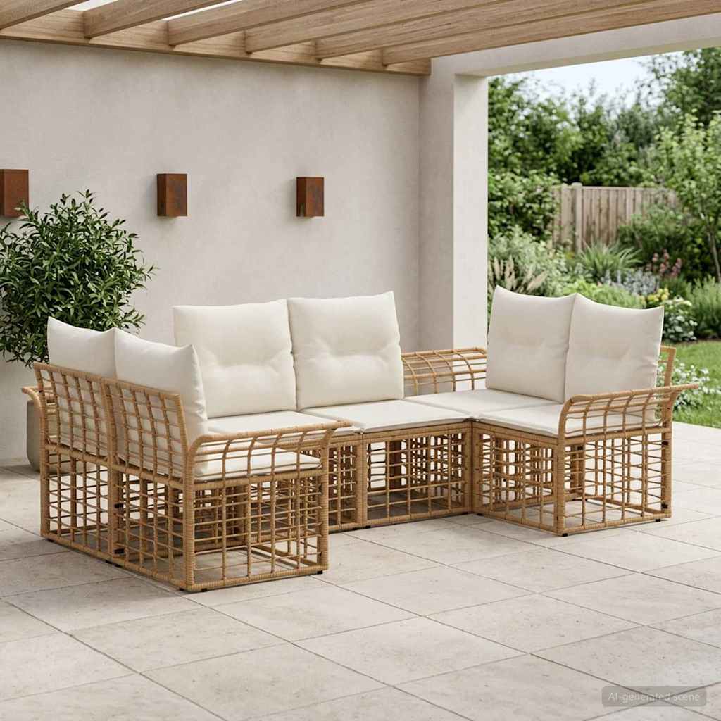 Conjunto de sofás de exterior 11 pcs Natural y Crema Poliéster