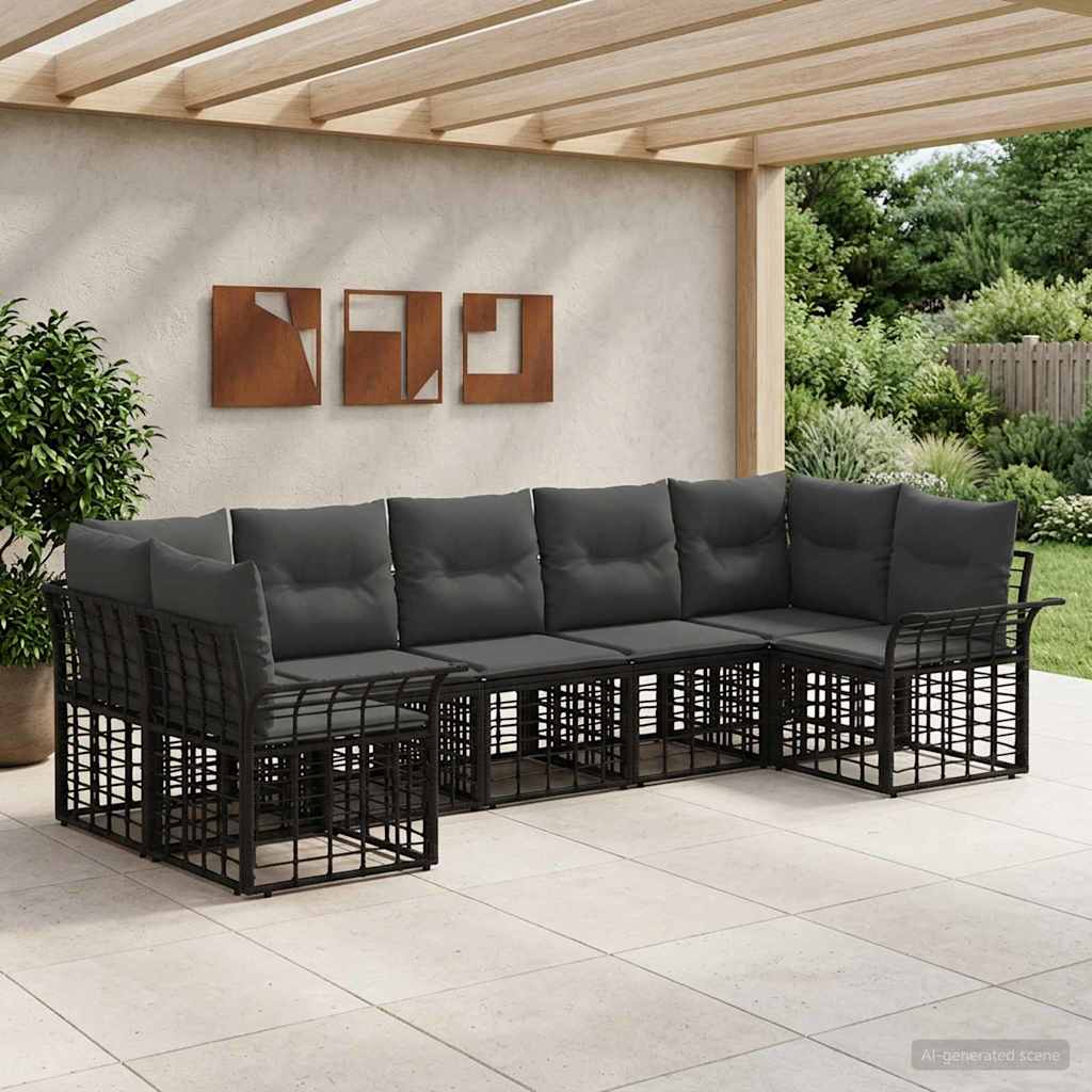 Conjunto de sofás de exterior 7 pcs Natural y Crema Poliéster