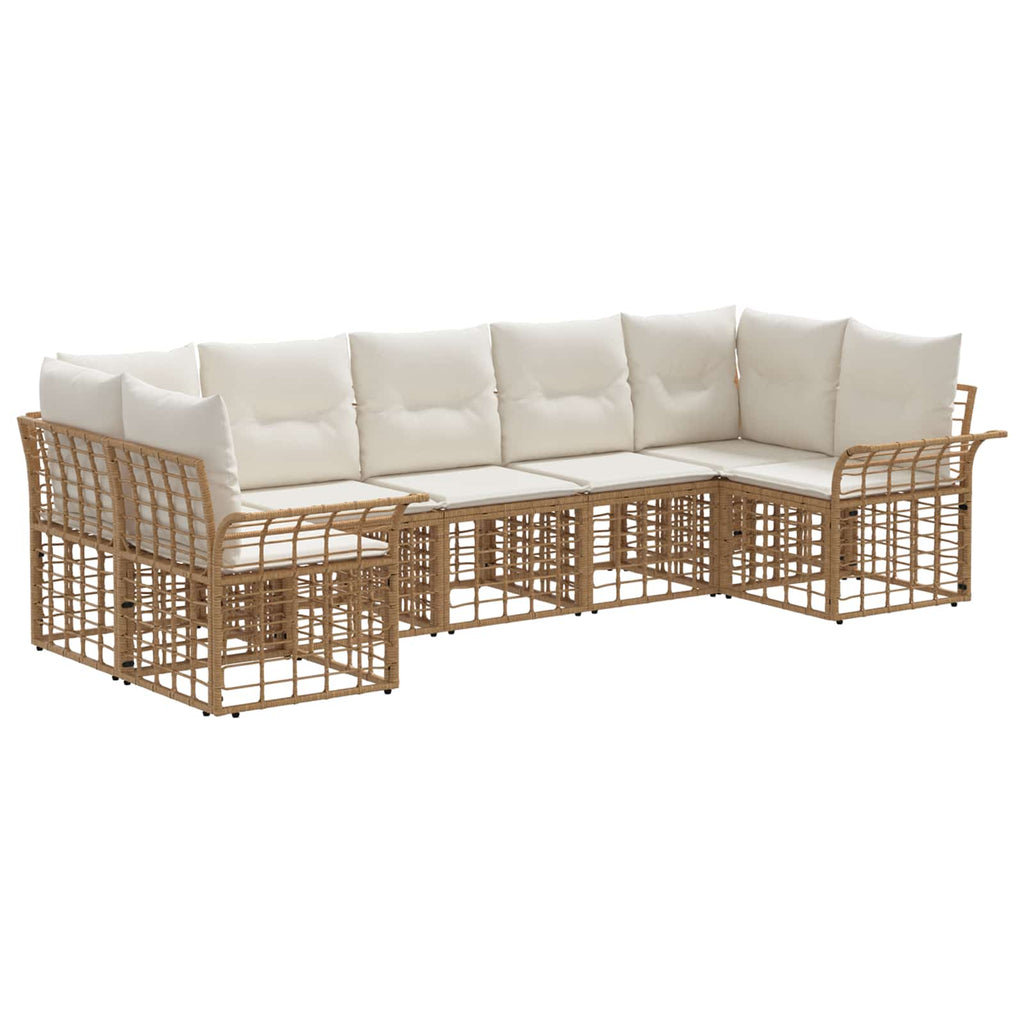 Conjunto de sofás de exterior 7 pcs Natural y Crema Poliéster