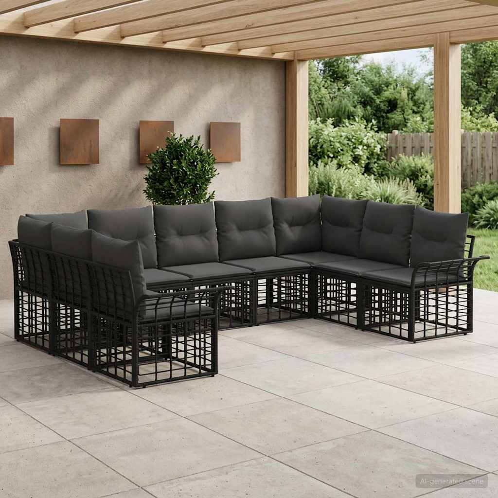 Conjunto de sofás de exterior 9 pcs Negro y Gris oscuro