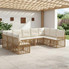 Conjunto de sofás de exterior 9 pcs Natural y Crema Poliéster
