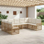 Conjunto de Sofás de Exterior 9 pcs Natural e Creme Poliéster