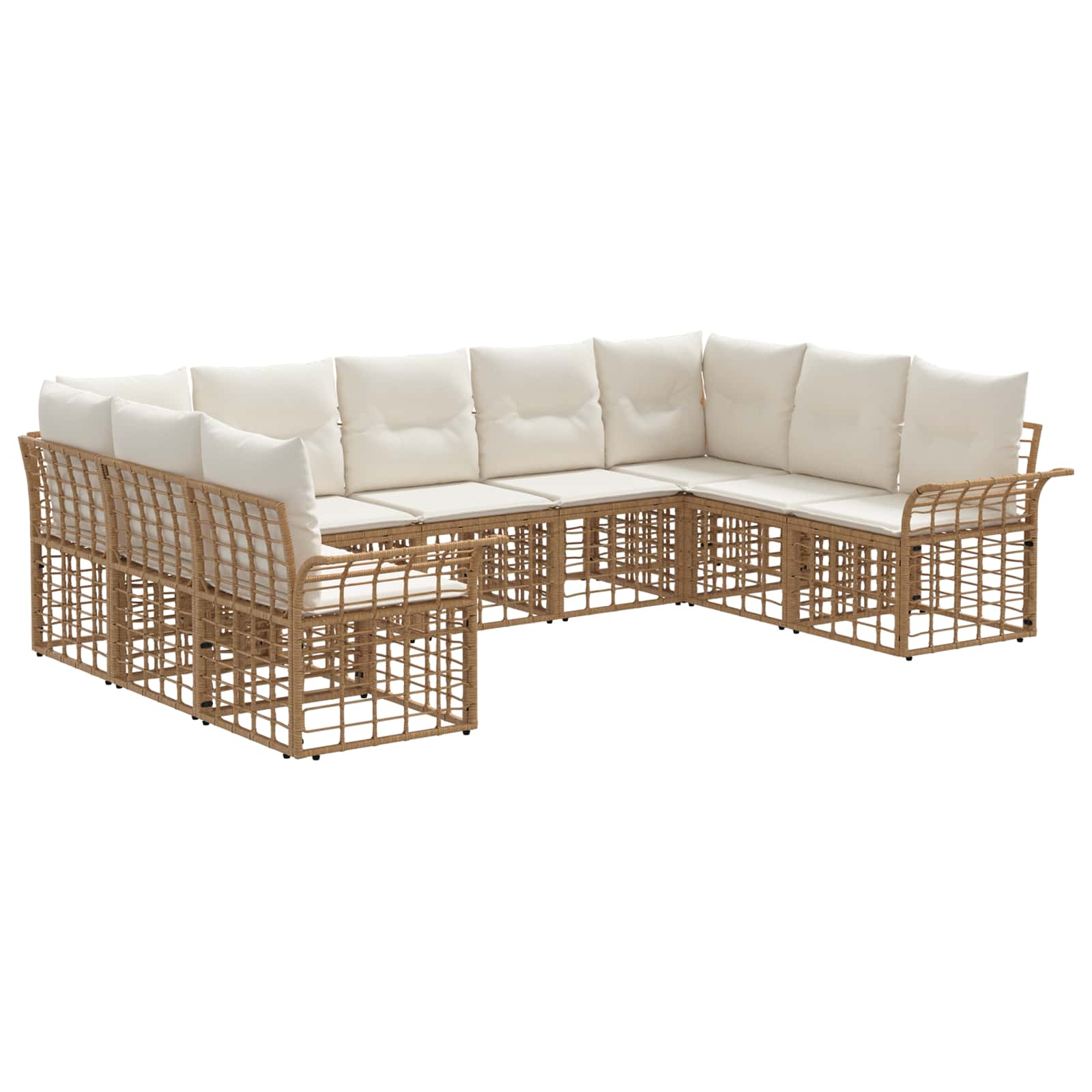 Conjunto de sofás de exterior 9 pcs Natural y Crema Poliéster