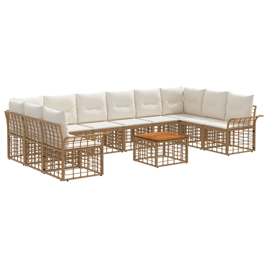 Conjunto de sofás de exterior 10 pcs Natural y Crema Poliéster