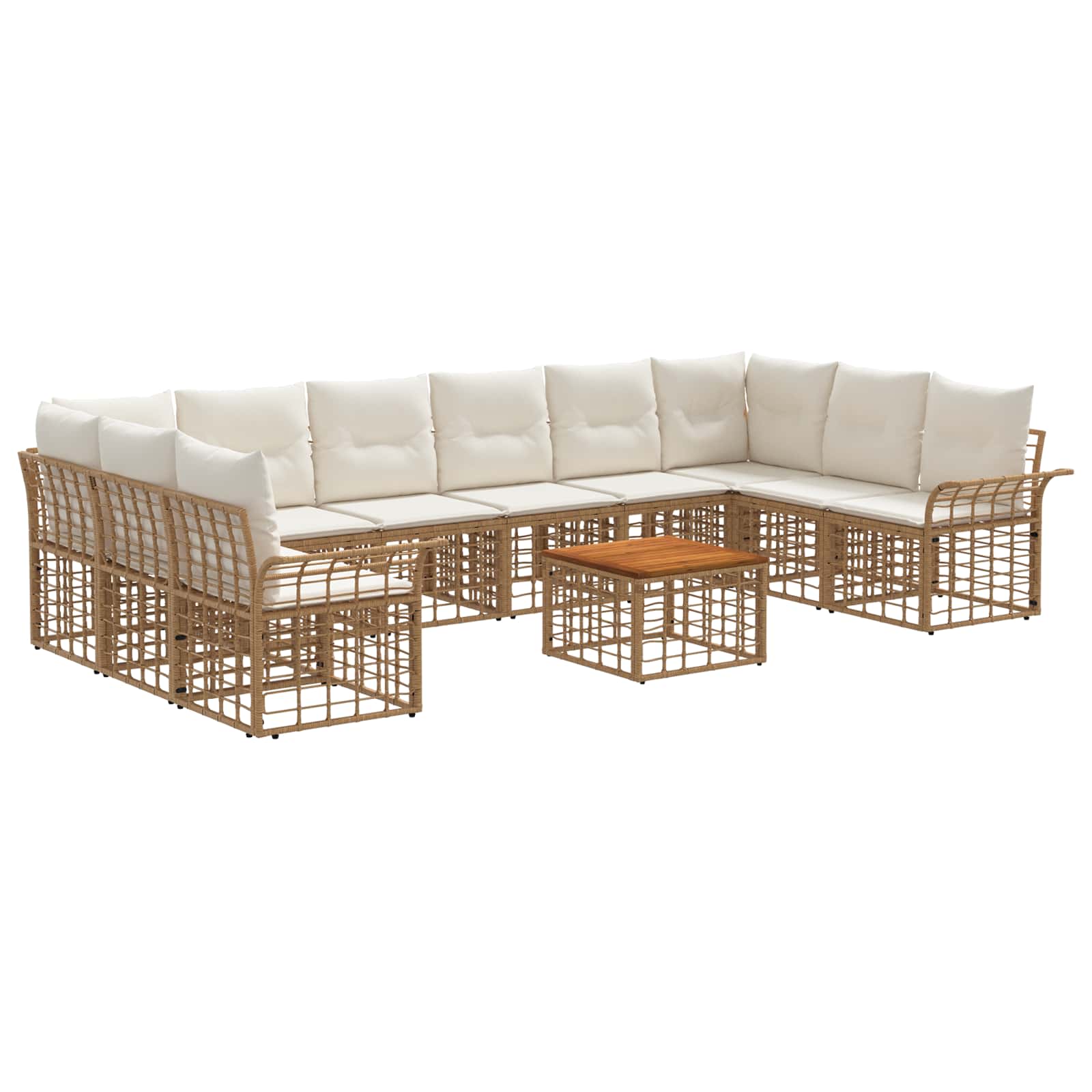 Conjunto de sofás de exterior 10 pcs Natural y Crema Poliéster