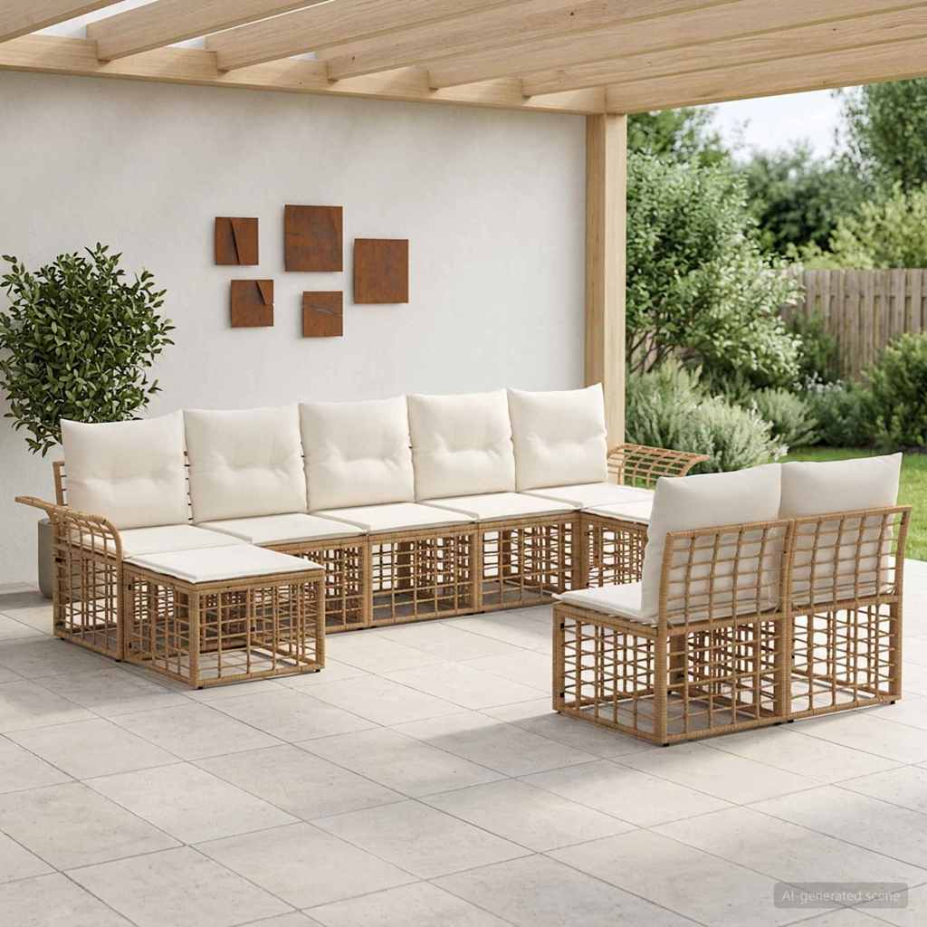 Conjunto de sofás de exterior 10 pcs Natural y Crema Poliéster