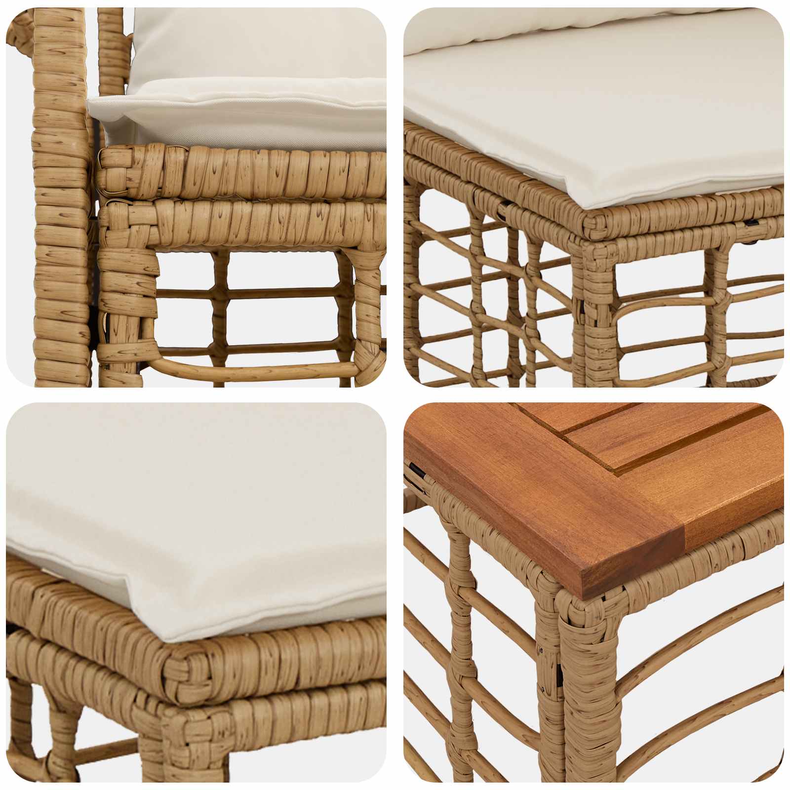Conjunto de sofás de exterior 10 pcs Natural y Crema Poliéster