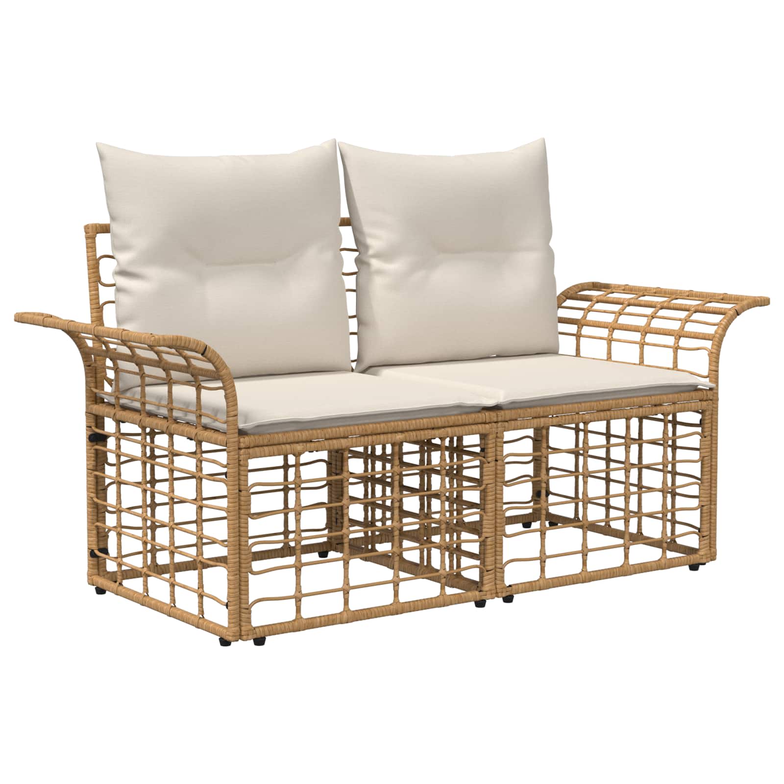 Conjunto de sofás de exterior 10 pcs Natural y Crema Poliéster