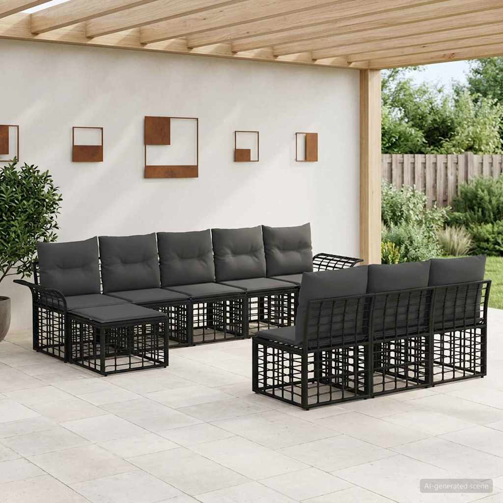 Conjunto de sofás de exterior 9 pcs Natural y Crema Poliéster