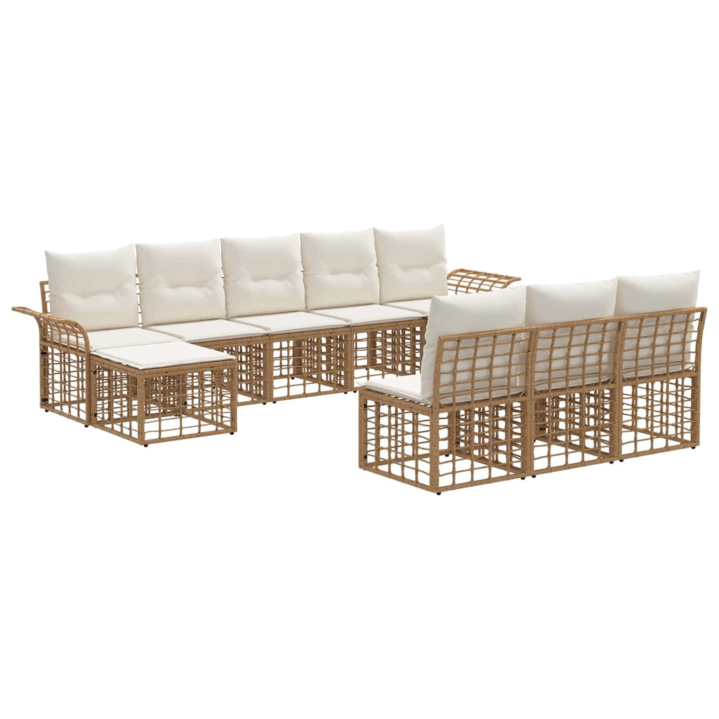 Conjunto de sofás de exterior 9 pcs Natural y Crema Poliéster