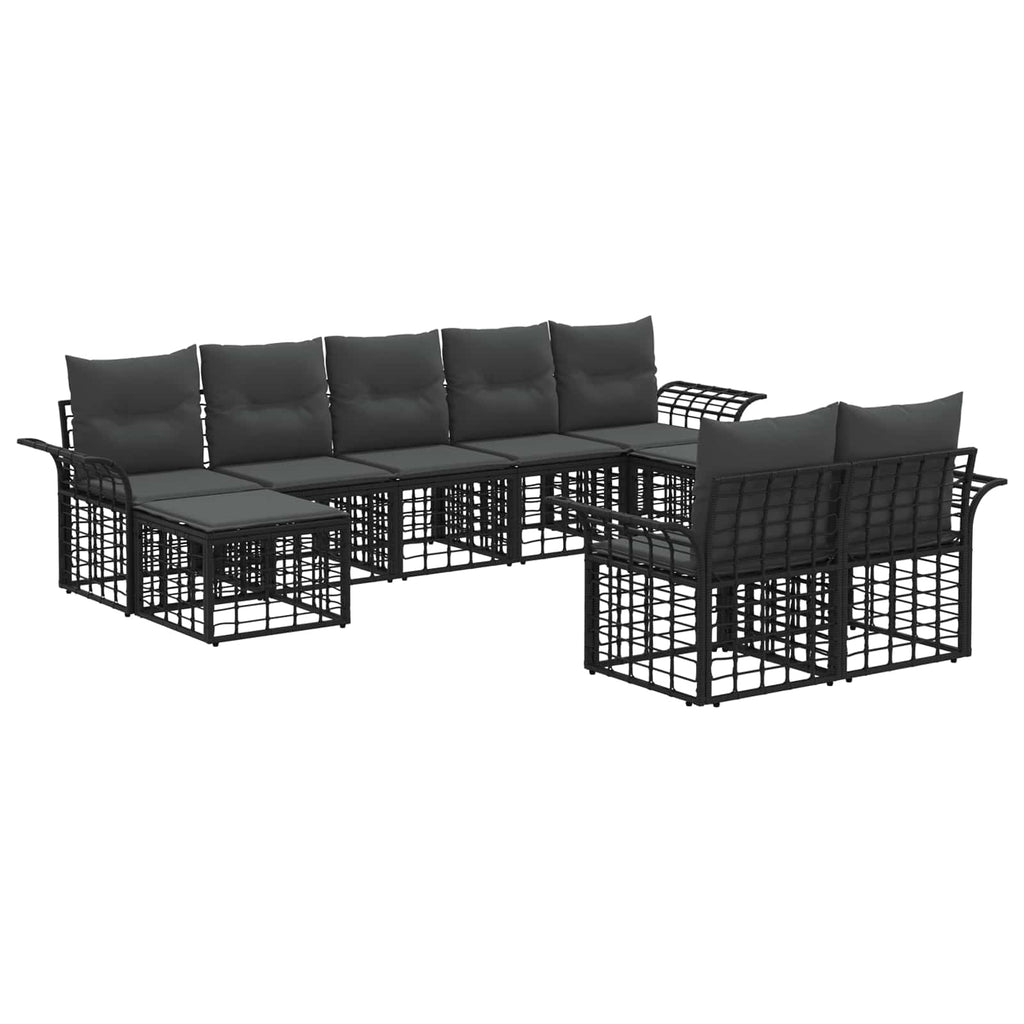 Conjunto de sofás de exterior 9 pcs Negro y Gris oscuro