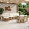 Conjunto de sofás de exterior 9 pcs Natural y Crema Poliéster