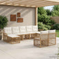 Conjunto de Sofás de Exterior 9 pcs Natural e Creme Poliéster