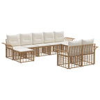 Conjunto de sofás de exterior 9 pcs Natural y Crema Poliéster
