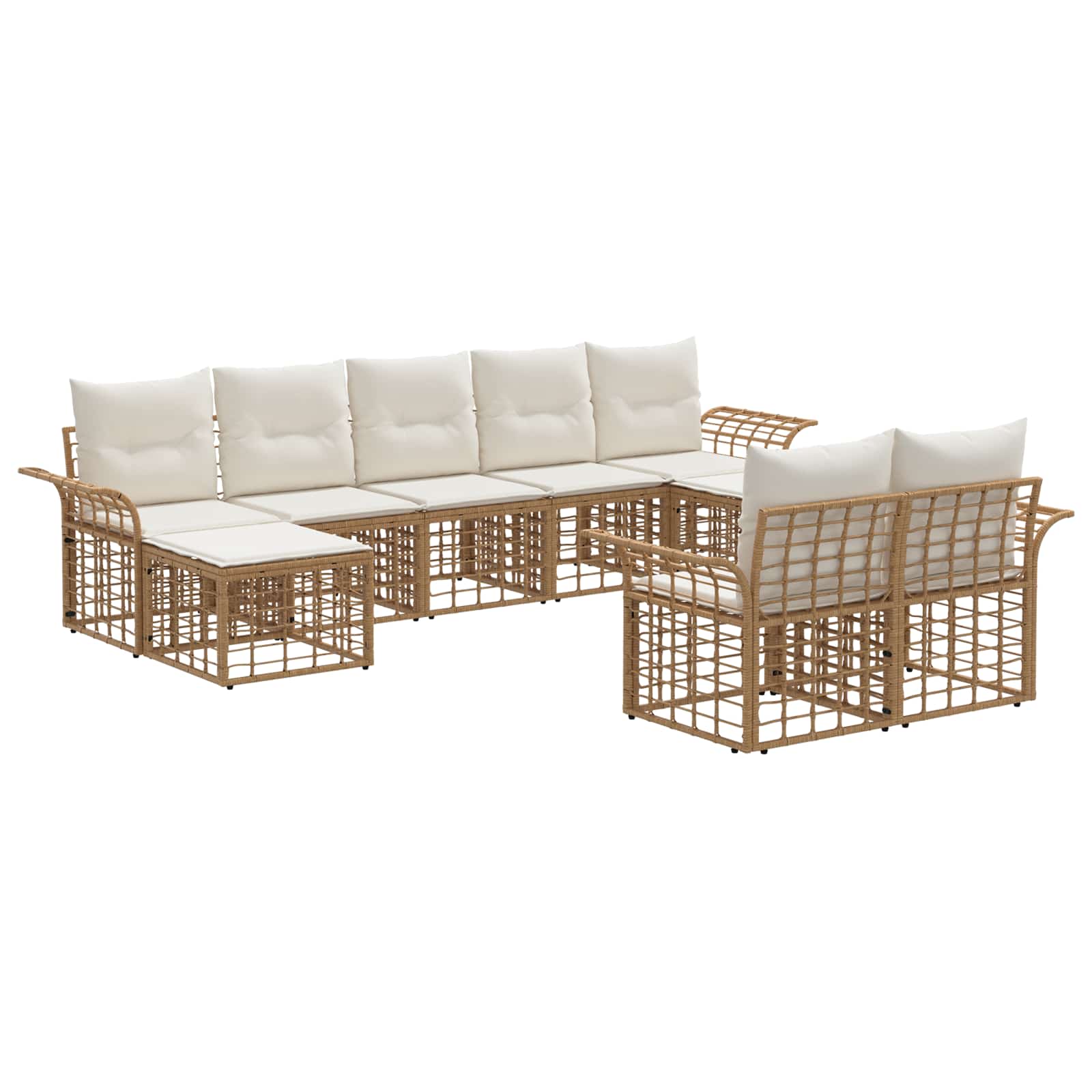 Conjunto de sofás de exterior 9 pcs Natural y Crema Poliéster