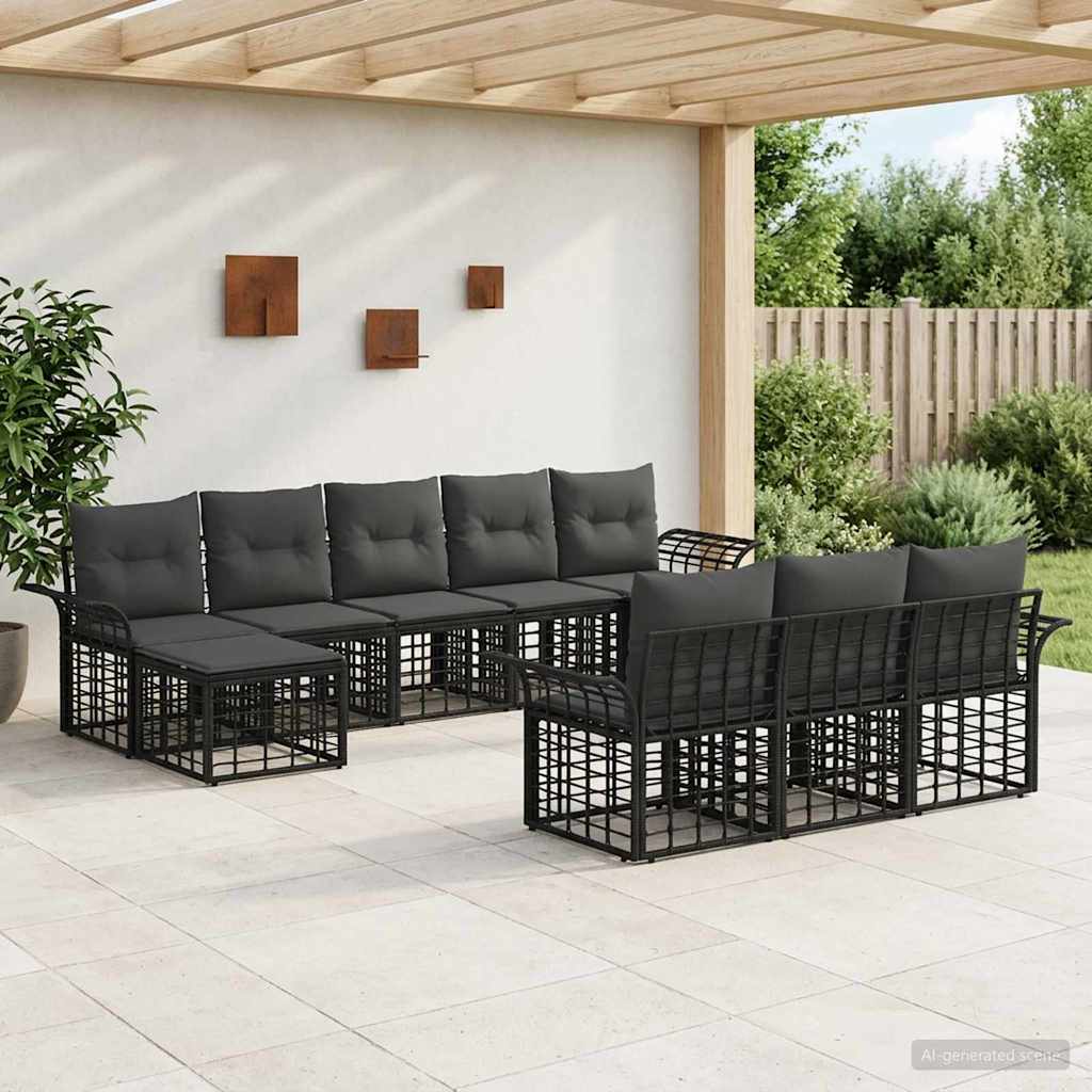 Conjunto de sofá de jardín con cojín 3 pcs Gris Poliratán