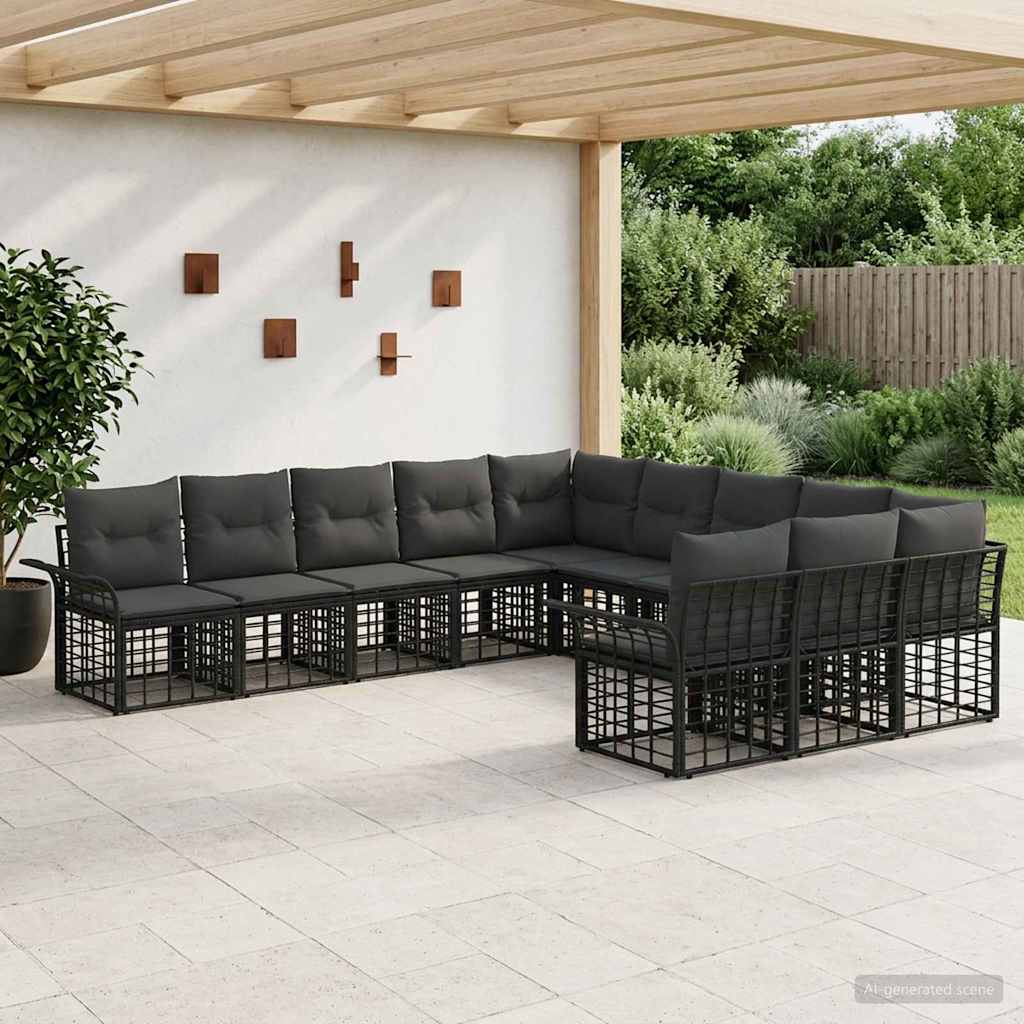 Conjunto de sofás de exterior 11 pcs Natural y Crema Poliéster