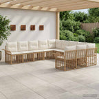 Conjunto de sofás de exterior 11 pcs Natural y Crema Poliéster