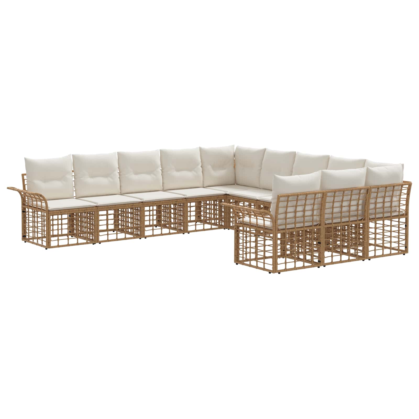 Conjunto de sofás de exterior 11 pcs Natural y Crema Poliéster