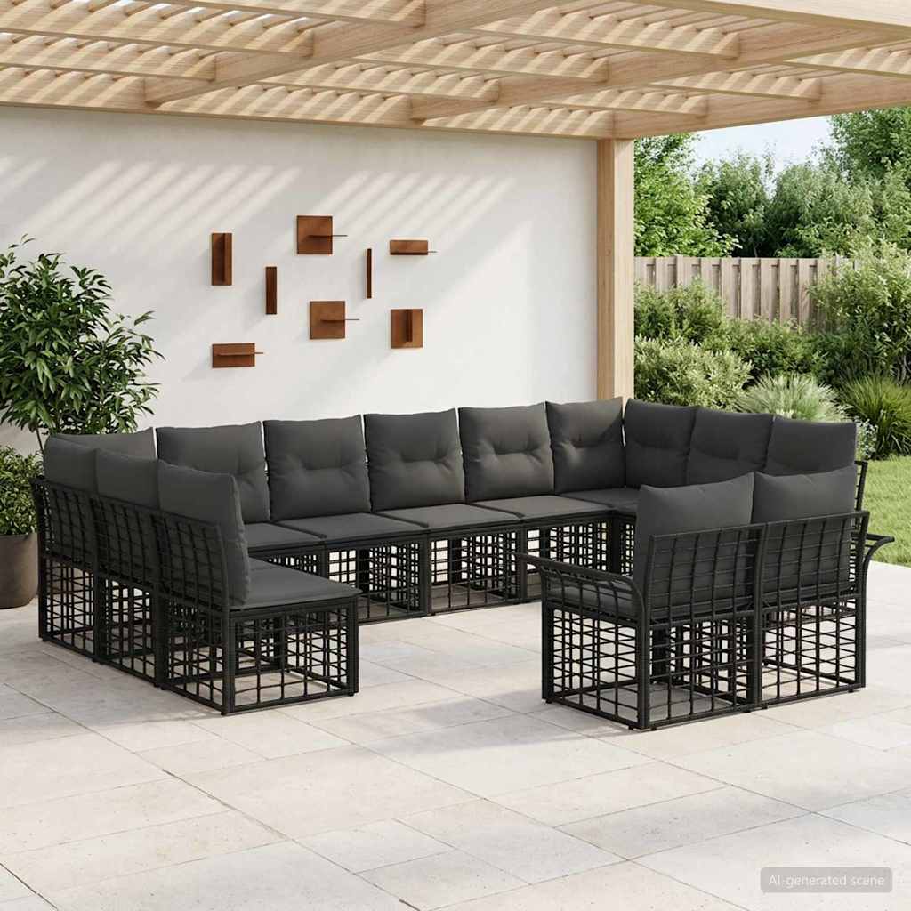 Conjunto de sofás de exterior 11 pcs Natural y Crema Poliéster