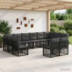 Conjunto de sofás de exterior 11 pcs Natural y Crema Poliéster