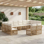 Conjunto de sofás de exterior 11 pcs Natural y Crema Poliéster