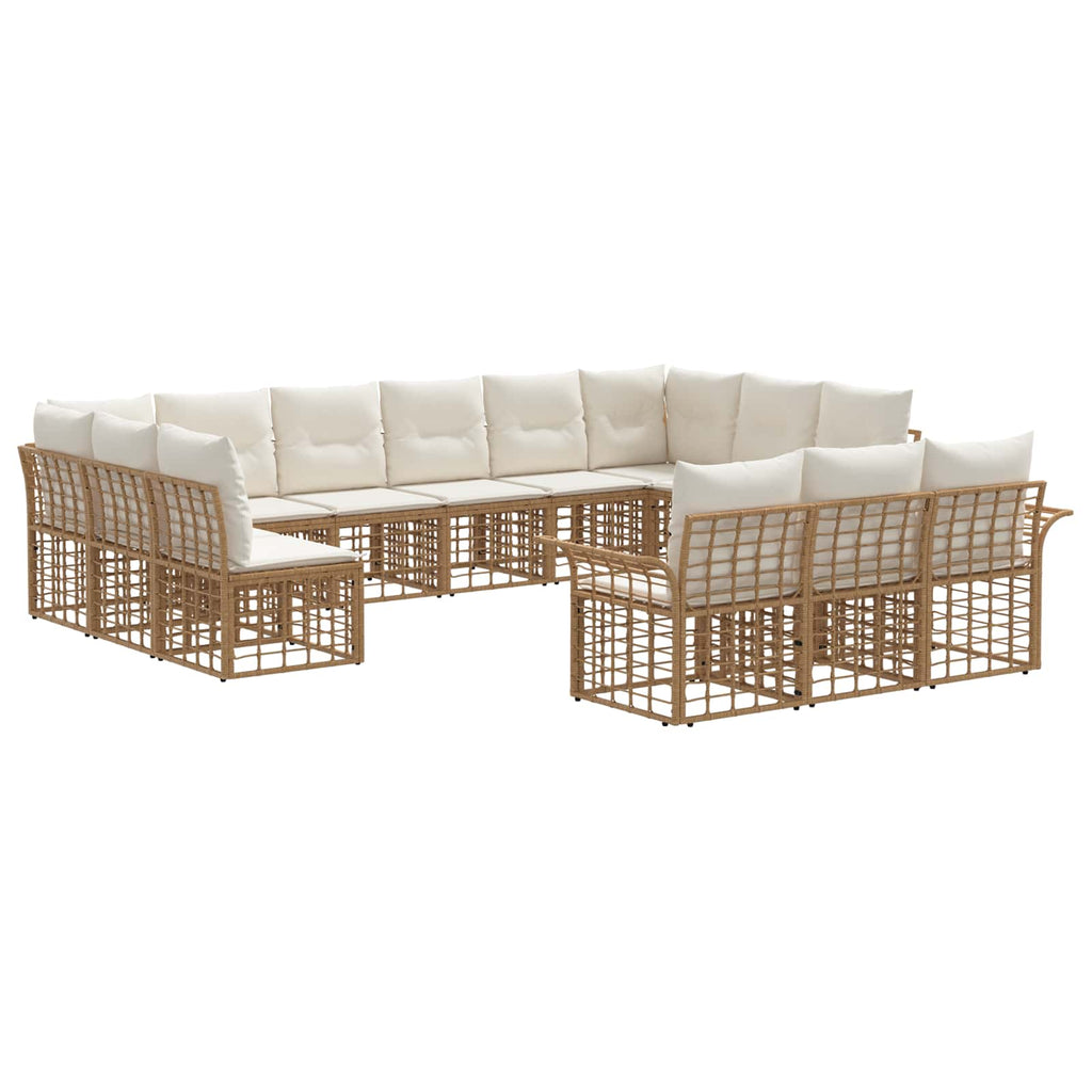 Conjunto de sofás de exterior 13 pcs Natural y Crema Poliéster