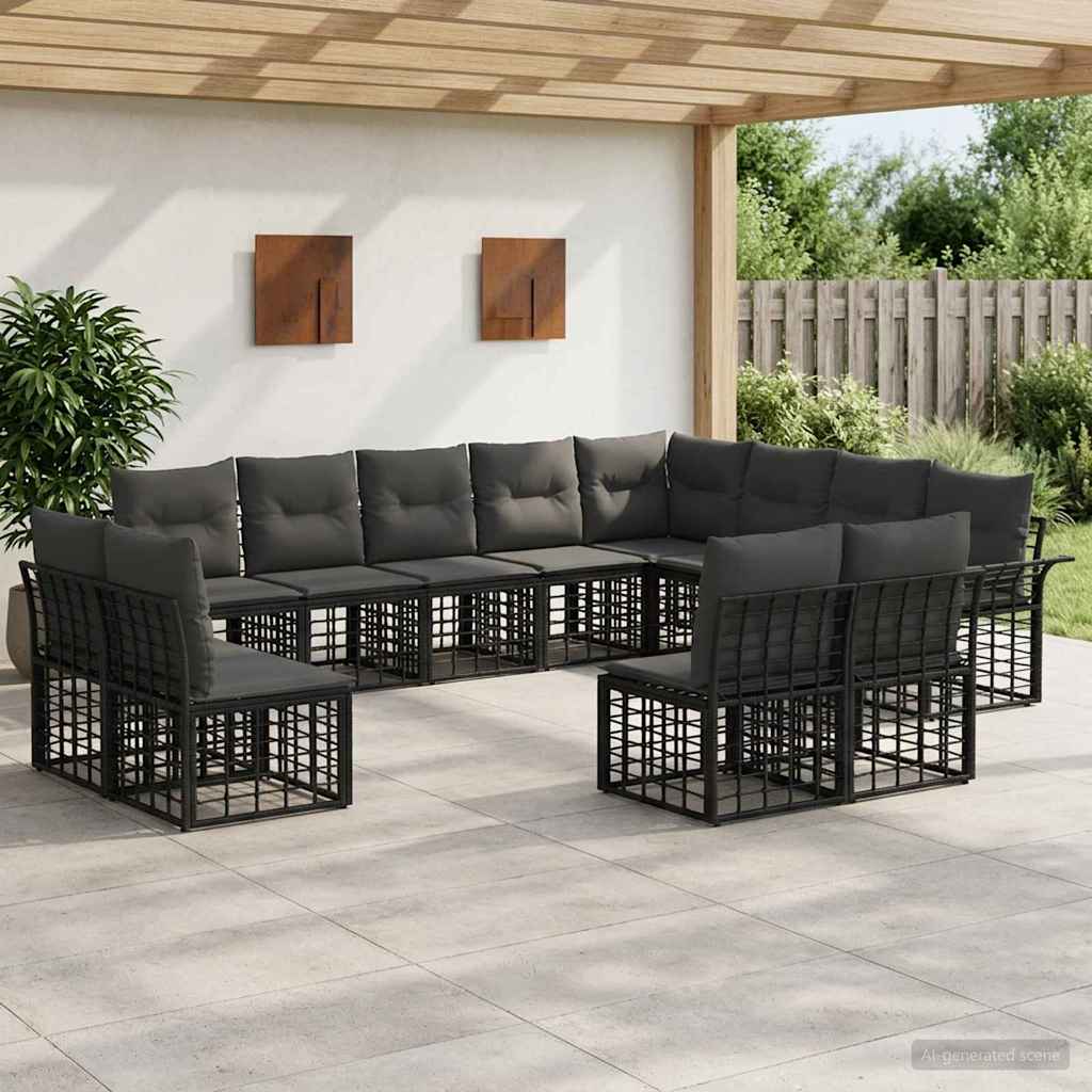 Conjunto de sofás de exterior 12 pcs Natural y Crema Poliéster