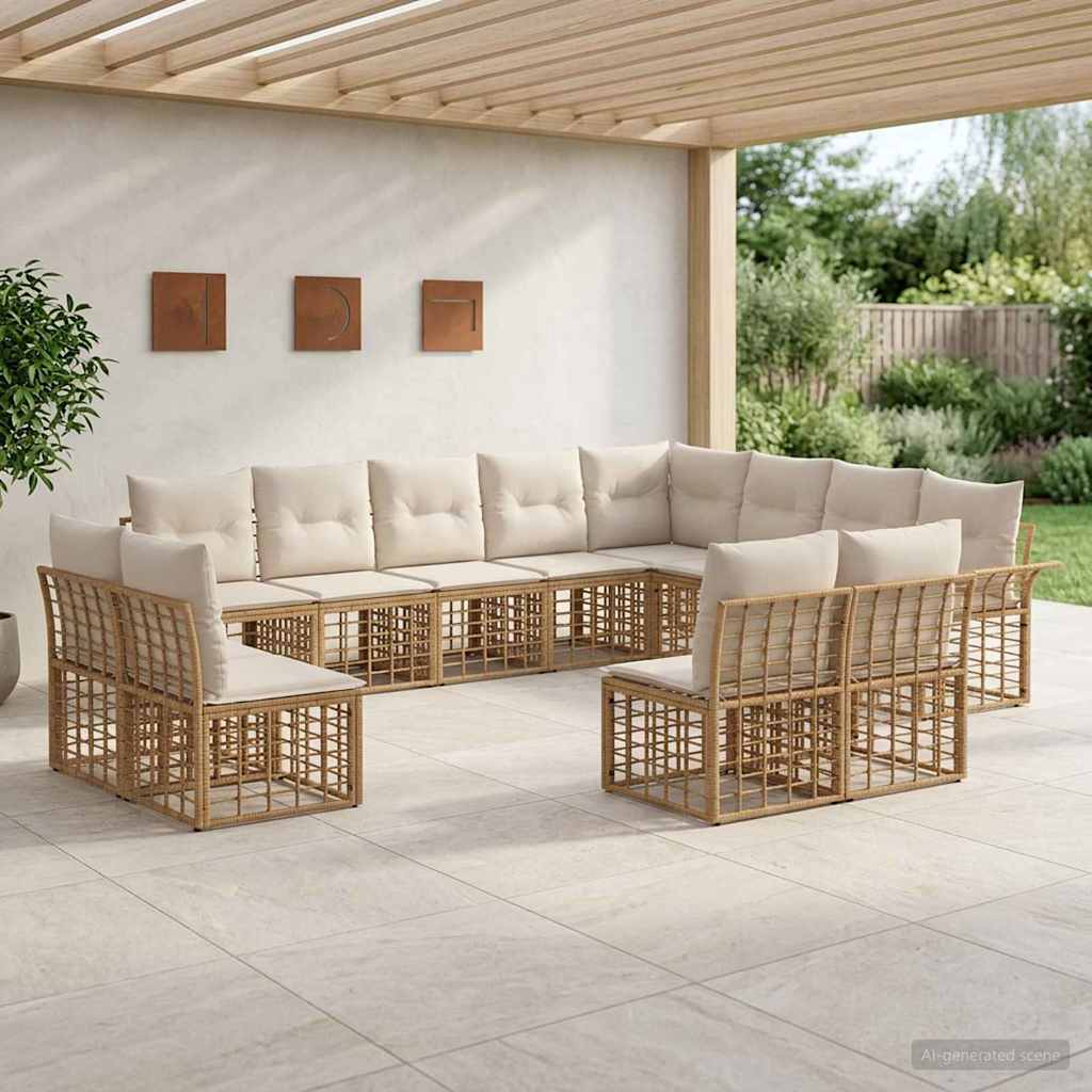 Conjunto de sofás de exterior 12 pcs Natural y Crema Poliéster